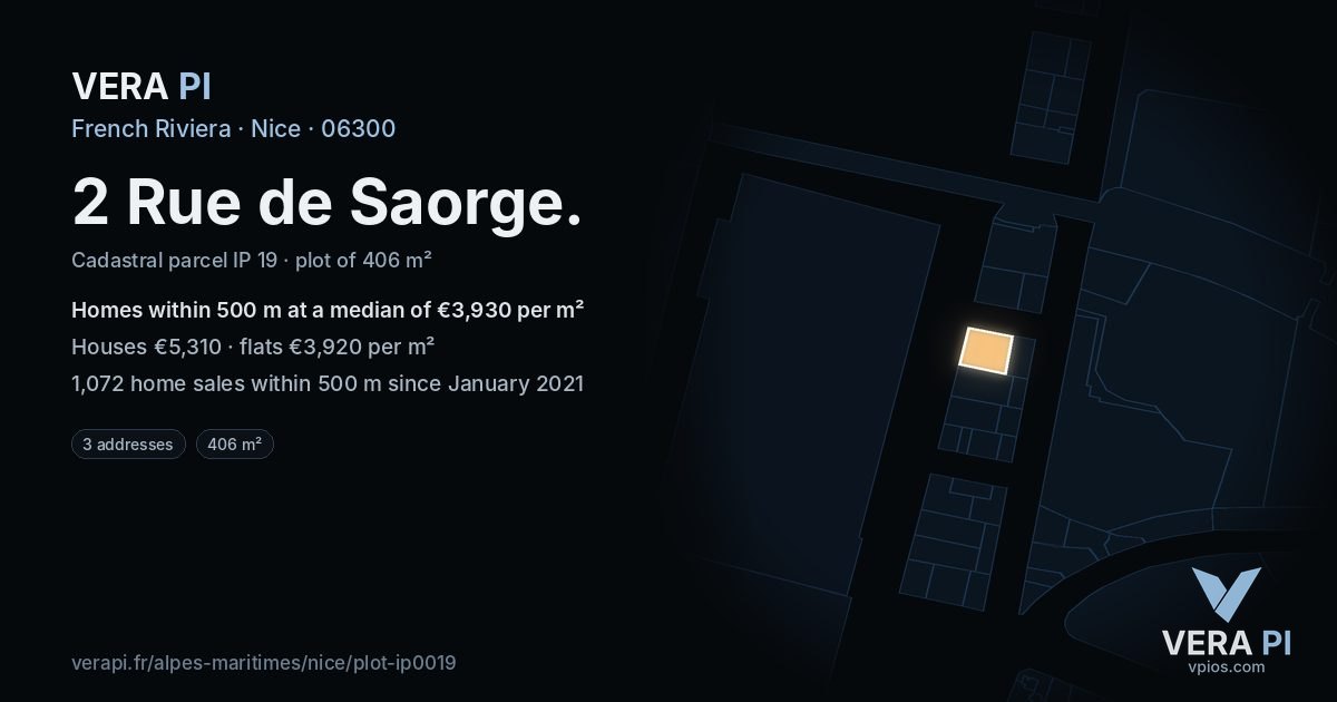 2 Rue de Saorge, Nice at night – the plot lit, the parcels around coloured by the prices near them