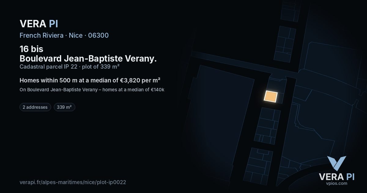 16 bis Boulevard Jean-Baptiste Verany, Nice at night – the plot lit, the parcels around coloured by the prices near them