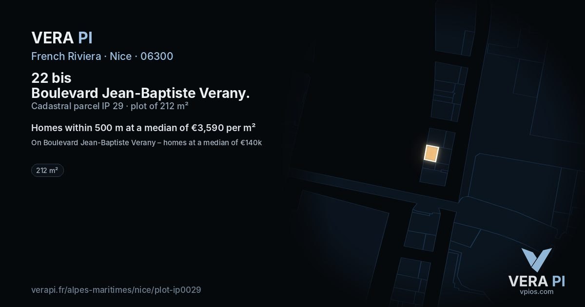 22 bis Boulevard Jean-Baptiste Verany, Nice at night – the plot lit, the parcels around coloured by the prices near them