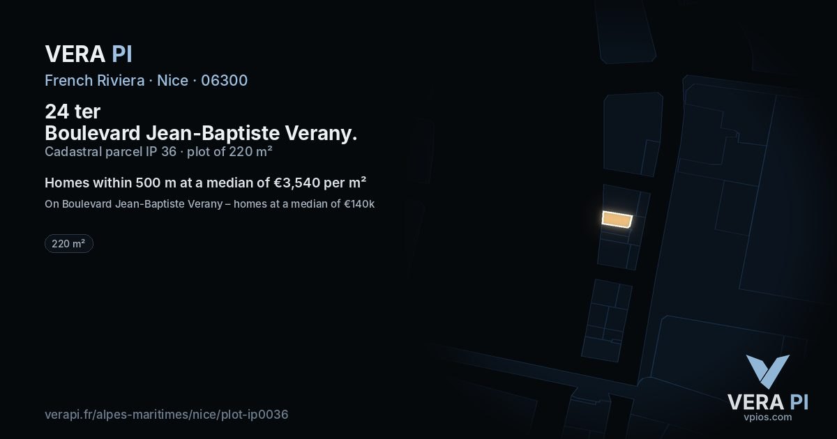 24 ter Boulevard Jean-Baptiste Verany, Nice at night – the plot lit, the parcels around coloured by the prices near them