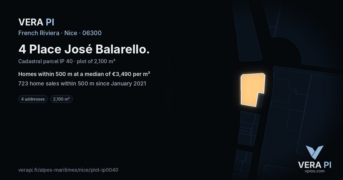 4 Place José Balarello, Nice at night – the plot lit, the parcels around coloured by the prices near them