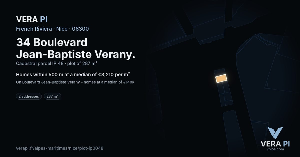 34 Boulevard Jean-Baptiste Verany, Nice at night – the plot lit, the parcels around coloured by the prices near them