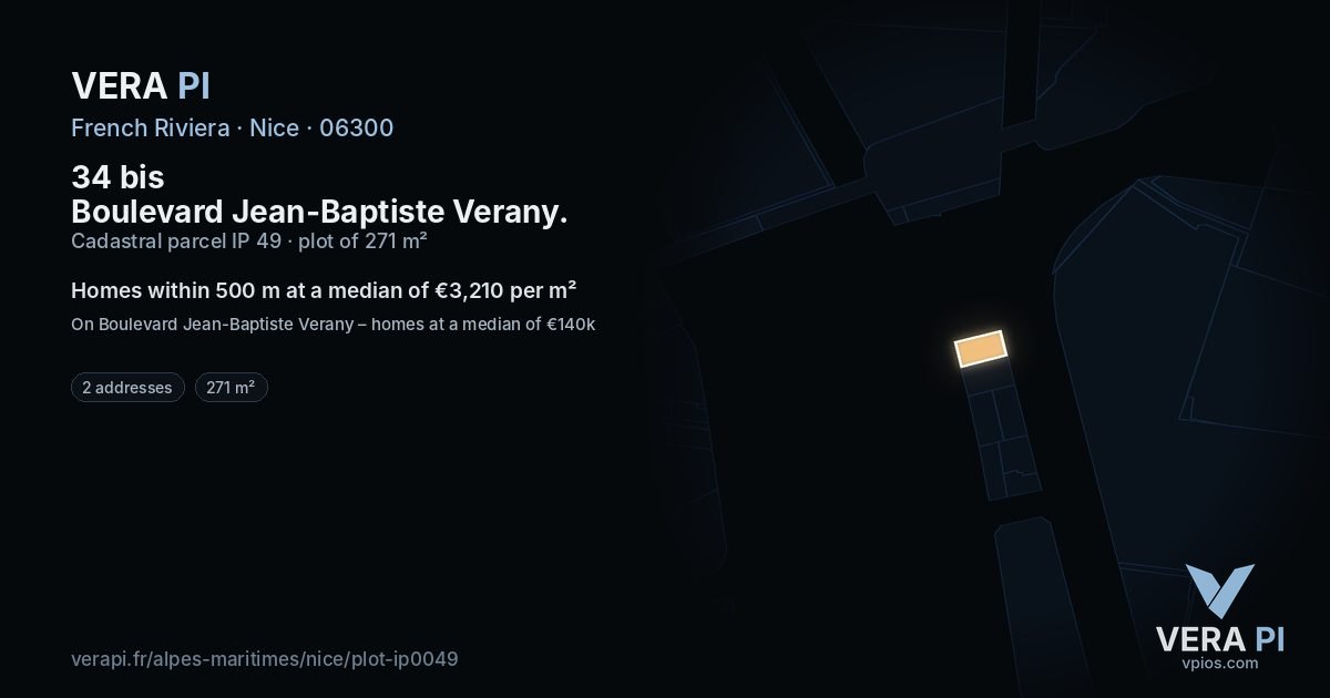 34 bis Boulevard Jean-Baptiste Verany, Nice at night – the plot lit, the parcels around coloured by the prices near them