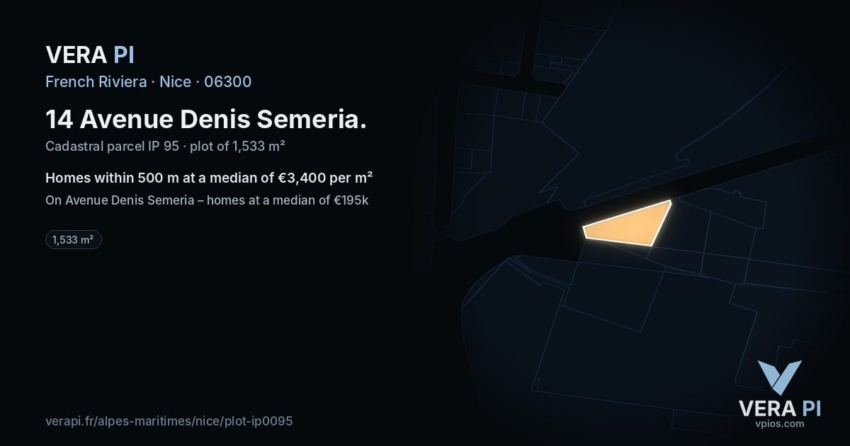 14 Avenue Denis Semeria, Nice at night – the plot lit, the parcels around coloured by the prices near them