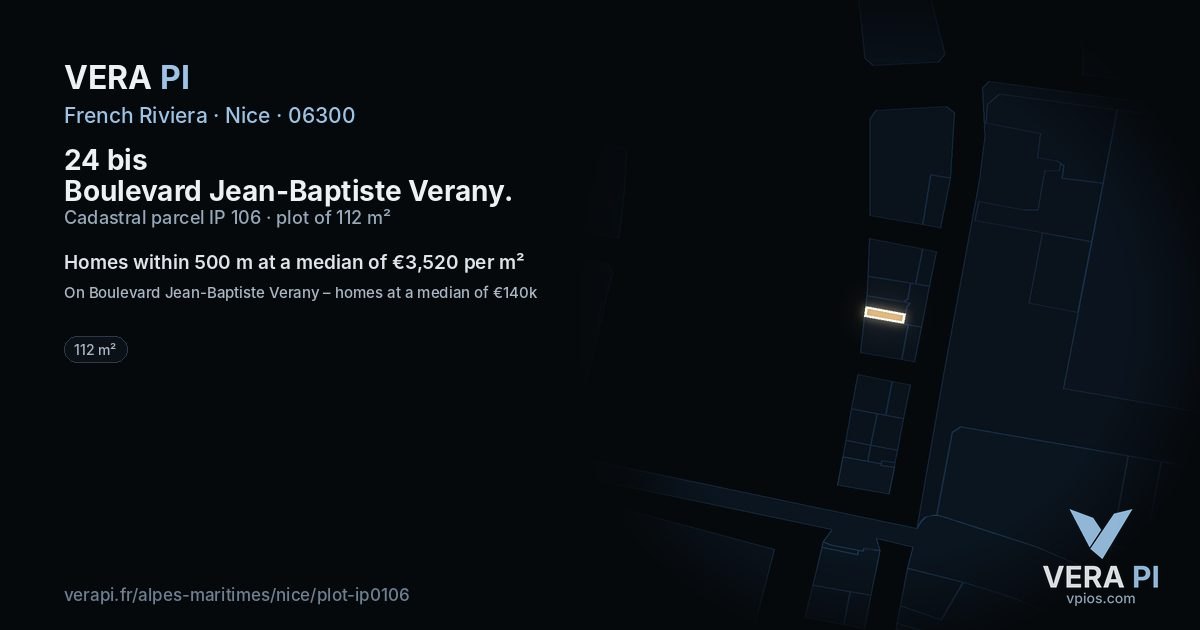 24 bis Boulevard Jean-Baptiste Verany, Nice at night – the plot lit, the parcels around coloured by the prices near them