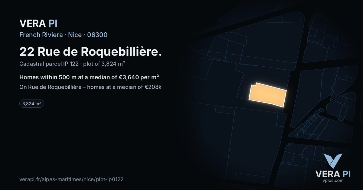 22 Rue de Roquebillière, Nice at night – the plot lit, the parcels around coloured by the prices near them