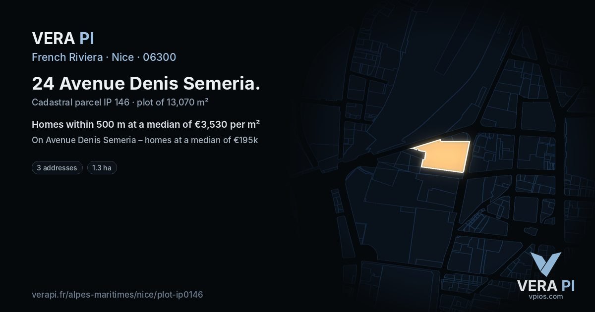 24 Avenue Denis Semeria, Nice at night – the plot lit, the parcels around coloured by the prices near them