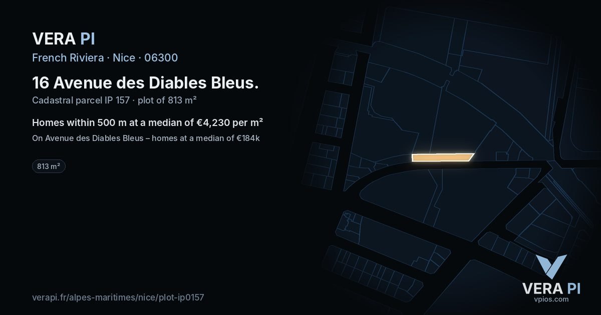 16 Avenue des Diables Bleus, Nice at night – the plot lit, the parcels around coloured by the prices near them