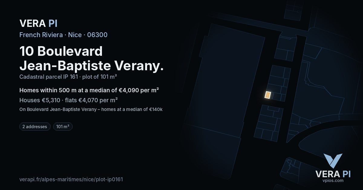 10 Boulevard Jean-Baptiste Verany, Nice at night – the plot lit, the parcels around coloured by the prices near them