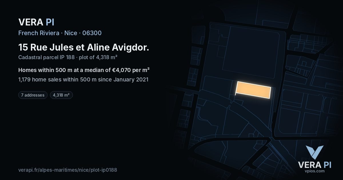 15 Rue Jules et Aline Avigdor, Nice at night – the plot lit, the parcels around coloured by the prices near them