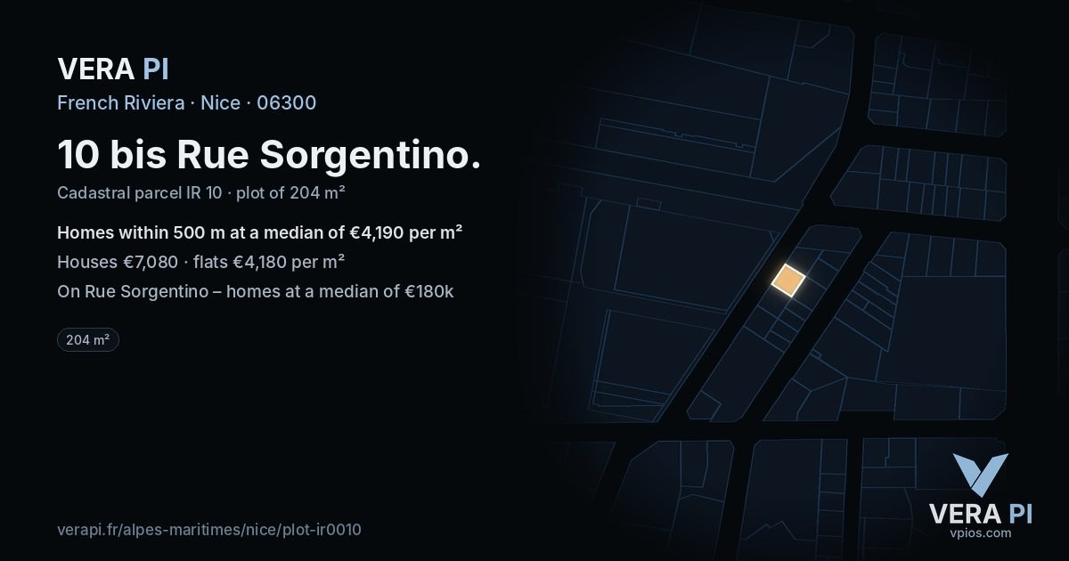 10 bis Rue Sorgentino, Nice at night – the plot lit, the parcels around coloured by the prices near them