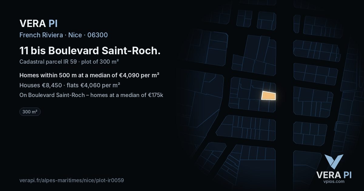 11 bis Boulevard Saint-Roch, Nice at night – the plot lit, the parcels around coloured by the prices near them