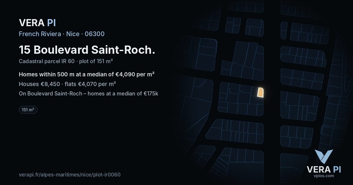 15 Boulevard Saint-Roch, Nice at night – the plot lit, the parcels around coloured by the prices near them
