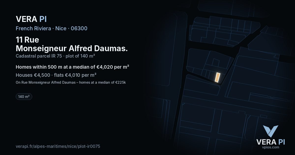 11 Rue Monseigneur Alfred Daumas, Nice at night – the plot lit, the parcels around coloured by the prices near them