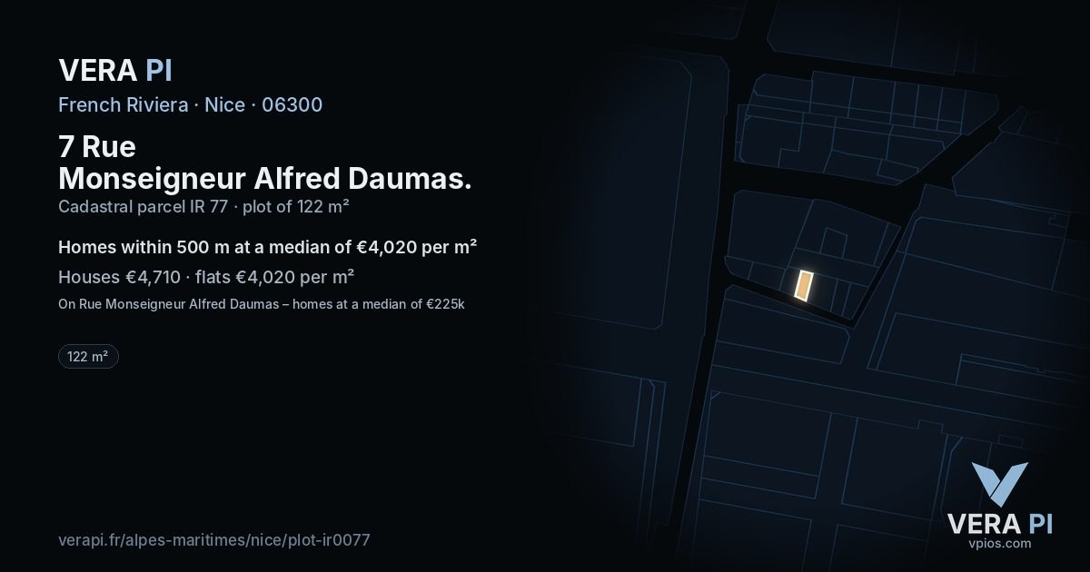 7 Rue Monseigneur Alfred Daumas, Nice at night – the plot lit, the parcels around coloured by the prices near them