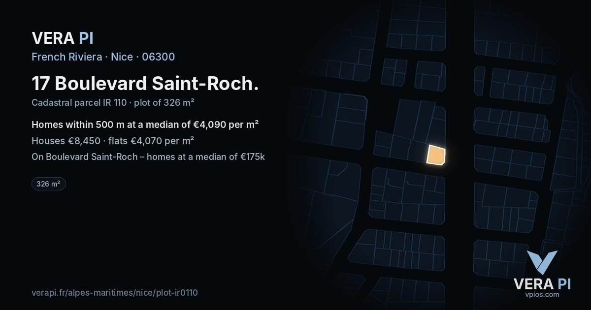 17 Boulevard Saint-Roch, Nice at night – the plot lit, the parcels around coloured by the prices near them