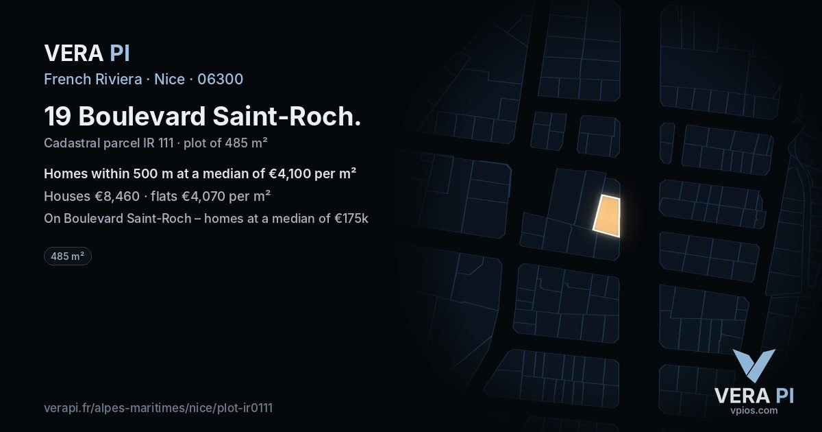 19 Boulevard Saint-Roch, Nice at night – the plot lit, the parcels around coloured by the prices near them