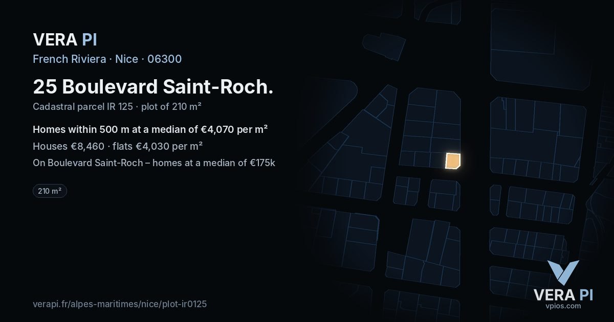 25 Boulevard Saint-Roch, Nice at night – the plot lit, the parcels around coloured by the prices near them