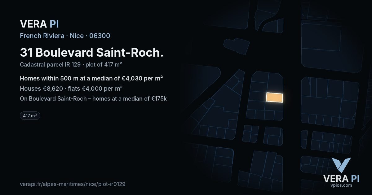 31 Boulevard Saint-Roch, Nice at night – the plot lit, the parcels around coloured by the prices near them
