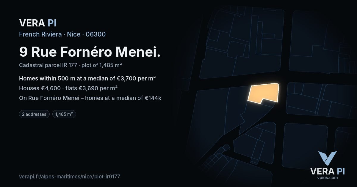9 Rue Fornéro Menei, Nice at night – the plot lit, the parcels around coloured by the prices near them