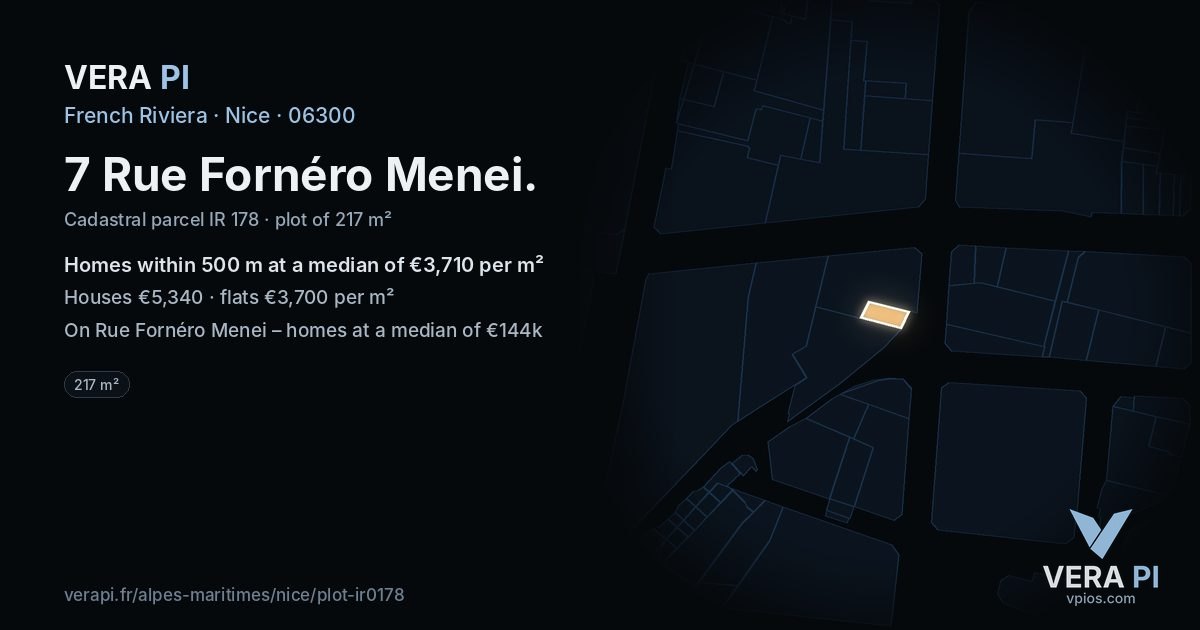 7 Rue Fornéro Menei, Nice at night – the plot lit, the parcels around coloured by the prices near them
