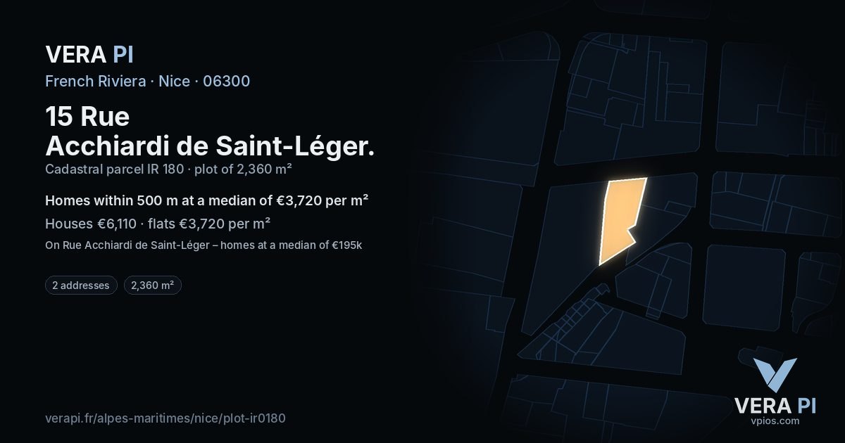 15 Rue Acchiardi de Saint-Léger, Nice at night – the plot lit, the parcels around coloured by the prices near them