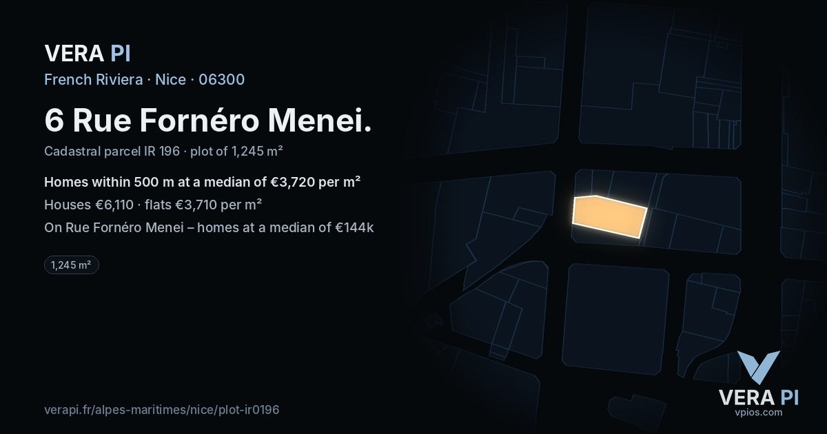 6 Rue Fornéro Menei, Nice at night – the plot lit, the parcels around coloured by the prices near them