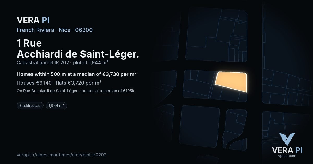 1 Rue Acchiardi de Saint-Léger, Nice at night – the plot lit, the parcels around coloured by the prices near them