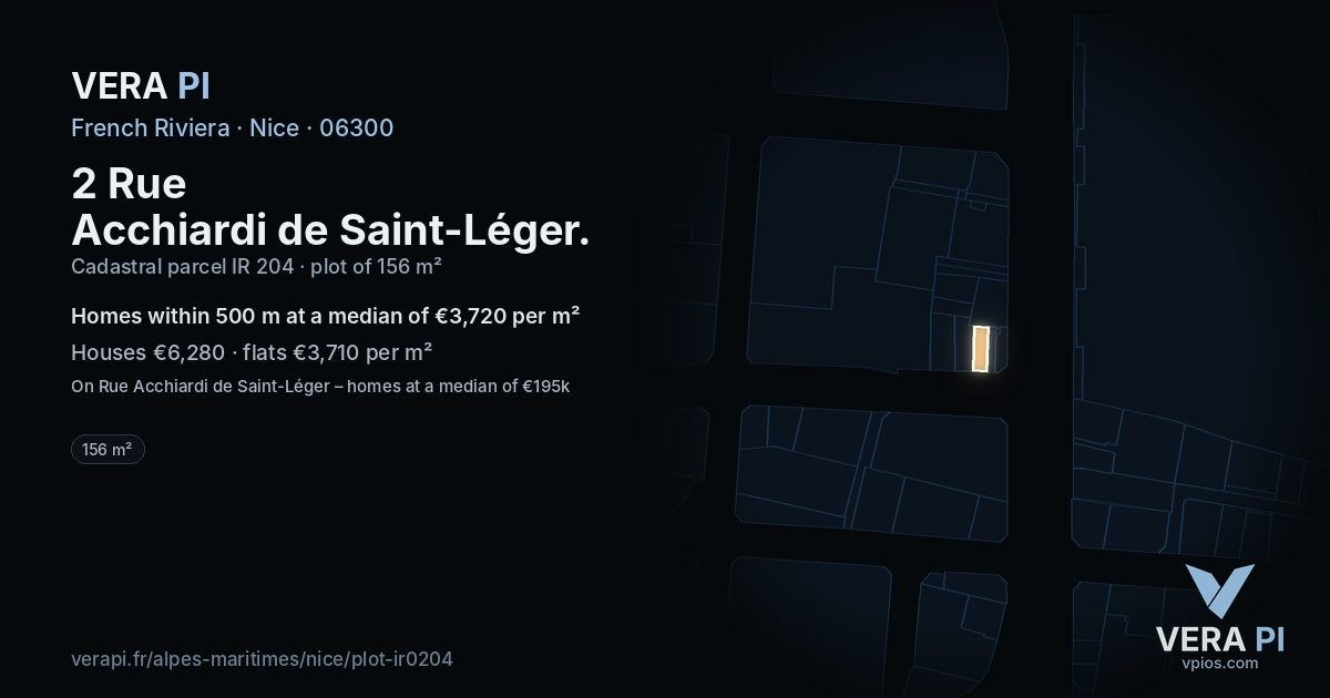2 Rue Acchiardi de Saint-Léger, Nice at night – the plot lit, the parcels around coloured by the prices near them