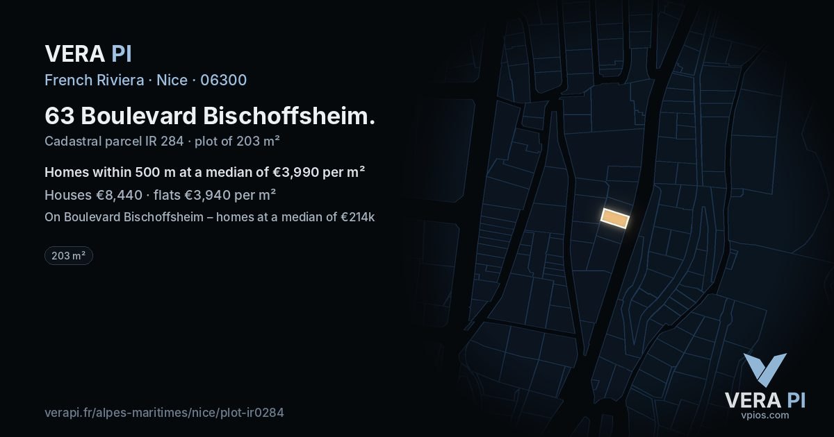 63 Boulevard Bischoffsheim, Nice at night – the plot lit, the parcels around coloured by the prices near them