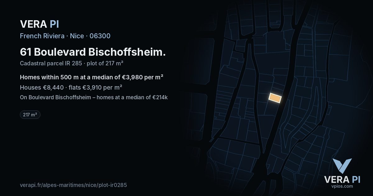 61 Boulevard Bischoffsheim, Nice at night – the plot lit, the parcels around coloured by the prices near them