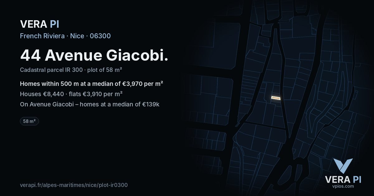 44 Avenue Giacobi, Nice at night – the plot lit, the parcels around coloured by the prices near them