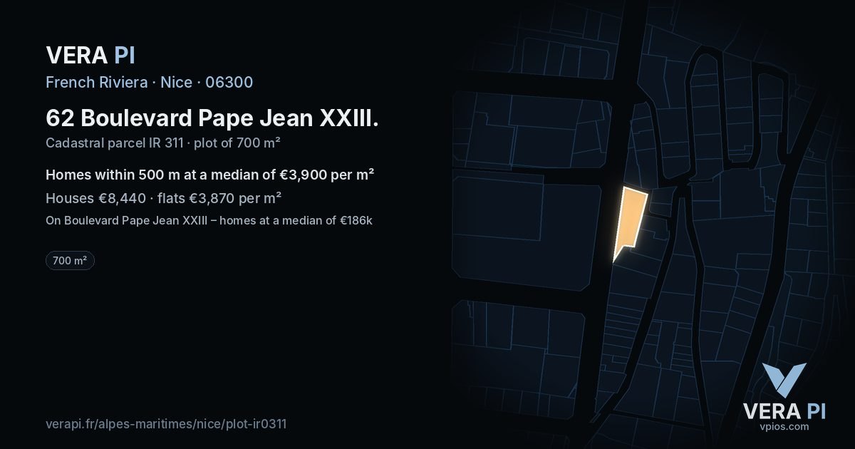 62 Boulevard Pape Jean XXIII, Nice at night – the plot lit, the parcels around coloured by the prices near them