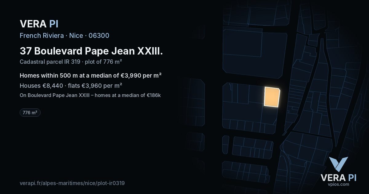 37 Boulevard Pape Jean XXIII, Nice at night – the plot lit, the parcels around coloured by the prices near them