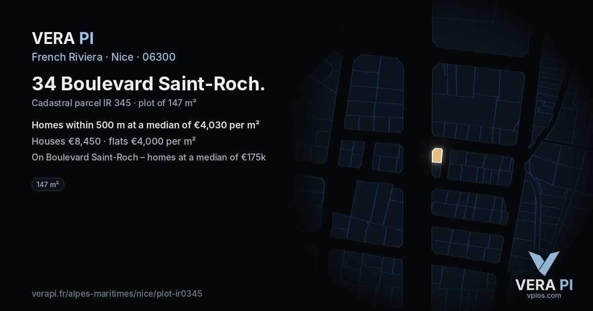 34 Boulevard Saint-Roch, Nice at night – the plot lit, the parcels around coloured by the prices near them