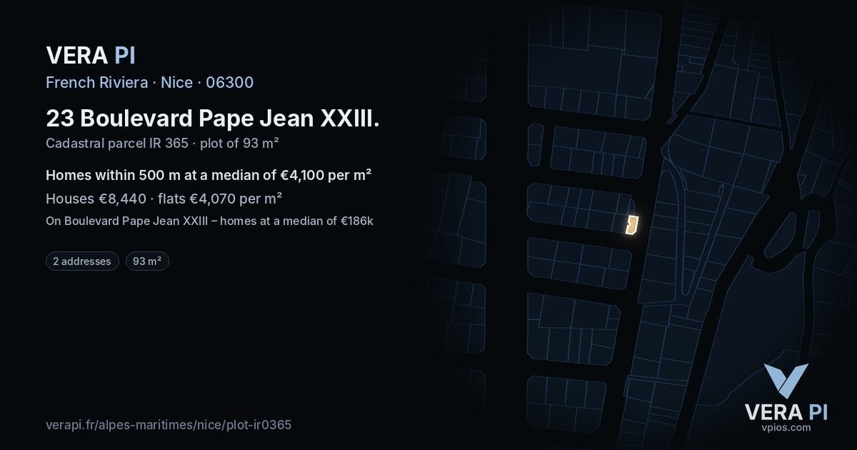 23 Boulevard Pape Jean XXIII, Nice at night – the plot lit, the parcels around coloured by the prices near them
