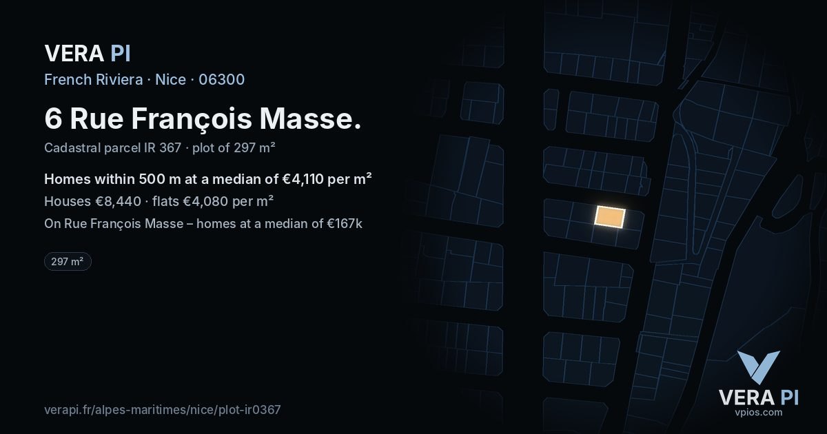 6 Rue François Masse, Nice at night – the plot lit, the parcels around coloured by the prices near them