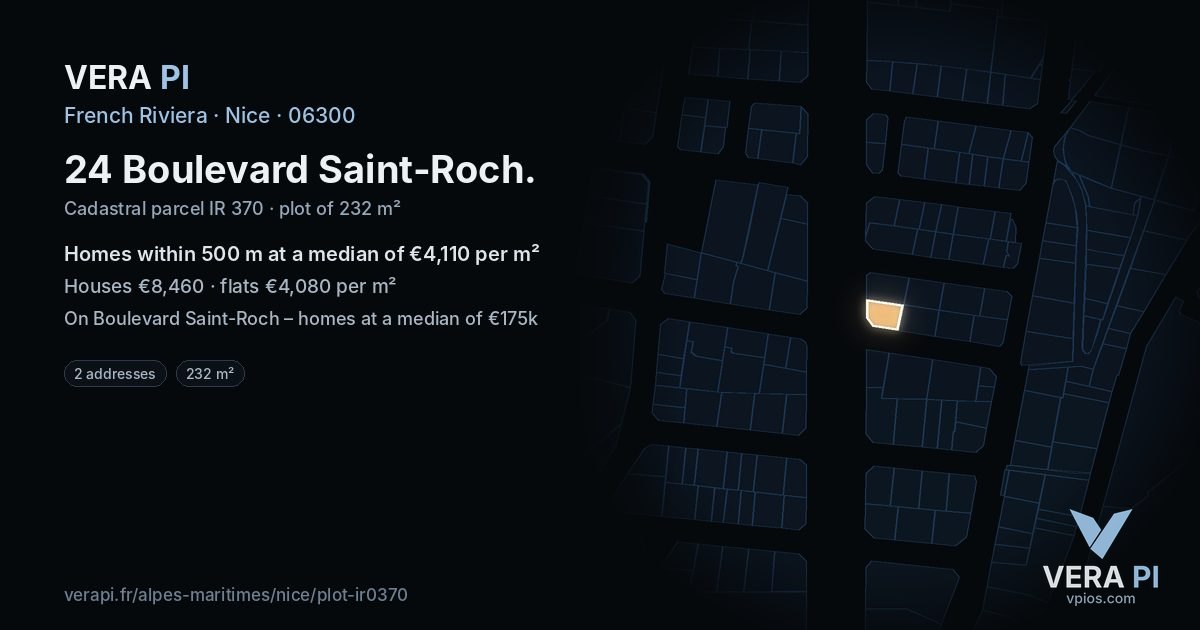 24 Boulevard Saint-Roch, Nice at night – the plot lit, the parcels around coloured by the prices near them