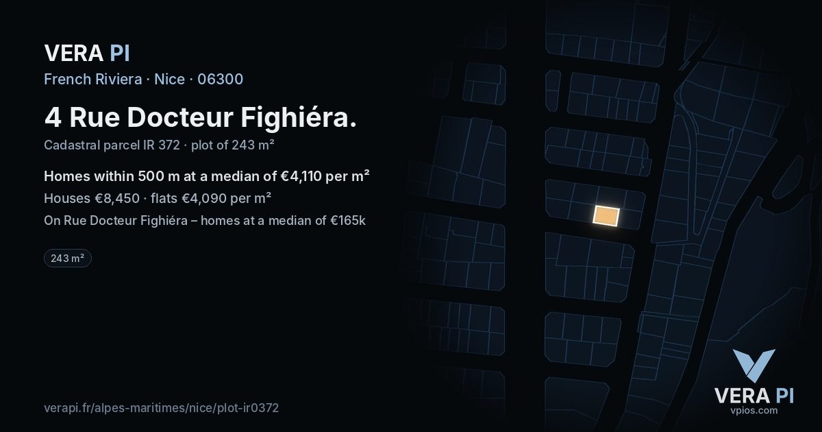 4 Rue Docteur Fighiéra, Nice at night – the plot lit, the parcels around coloured by the prices near them