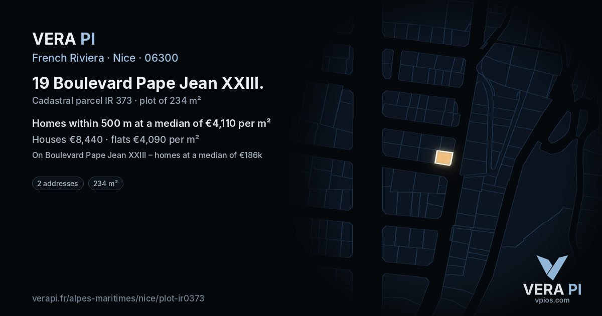 19 Boulevard Pape Jean XXIII, Nice at night – the plot lit, the parcels around coloured by the prices near them