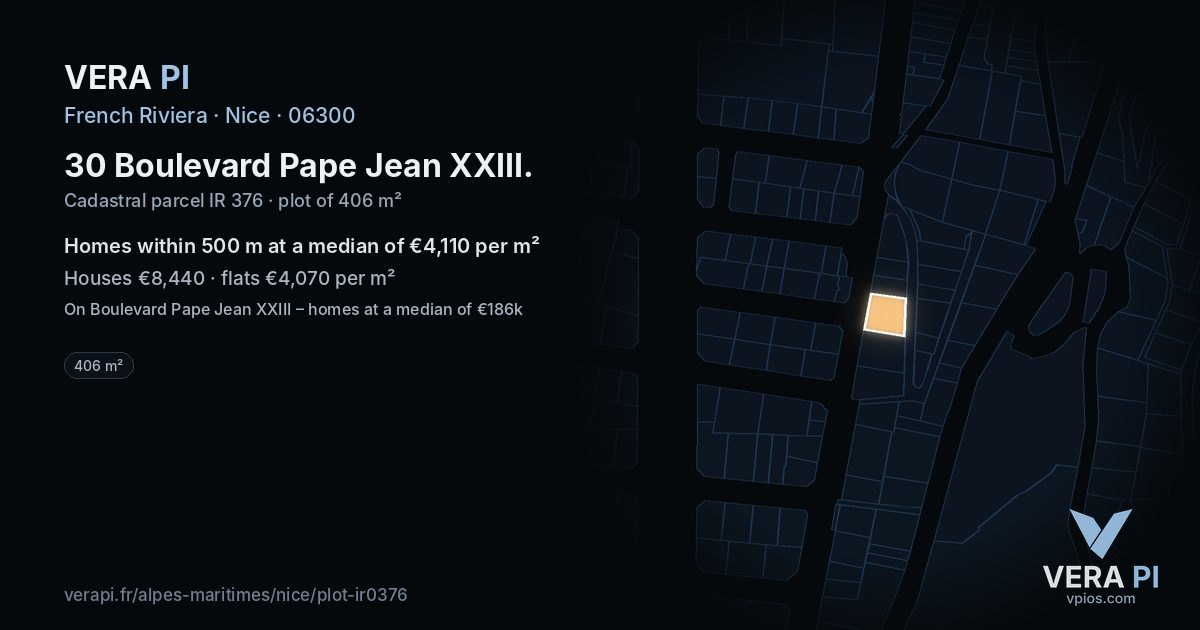 30 Boulevard Pape Jean XXIII, Nice at night – the plot lit, the parcels around coloured by the prices near them