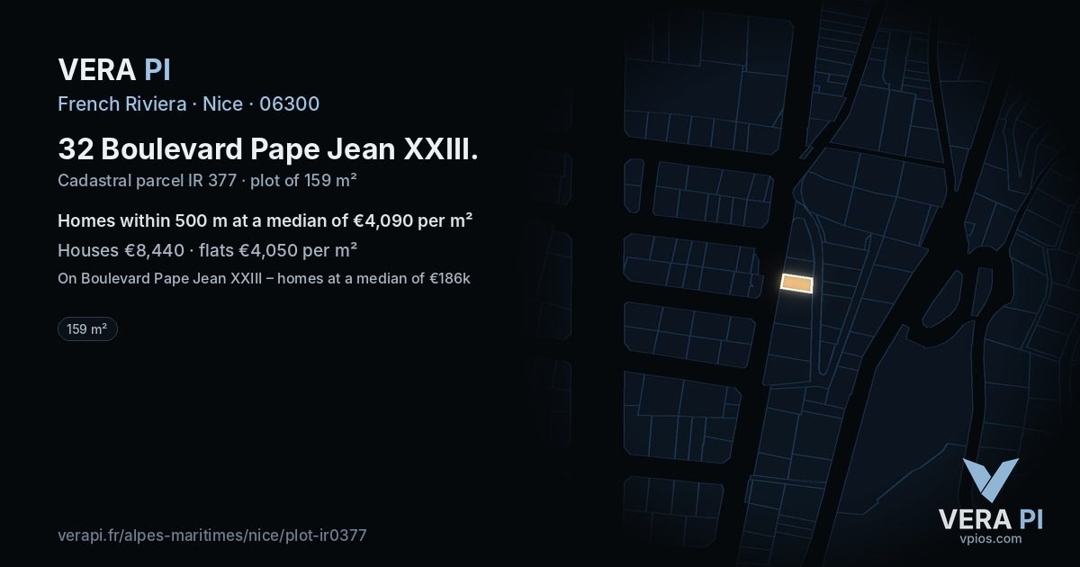 32 Boulevard Pape Jean XXIII, Nice at night – the plot lit, the parcels around coloured by the prices near them