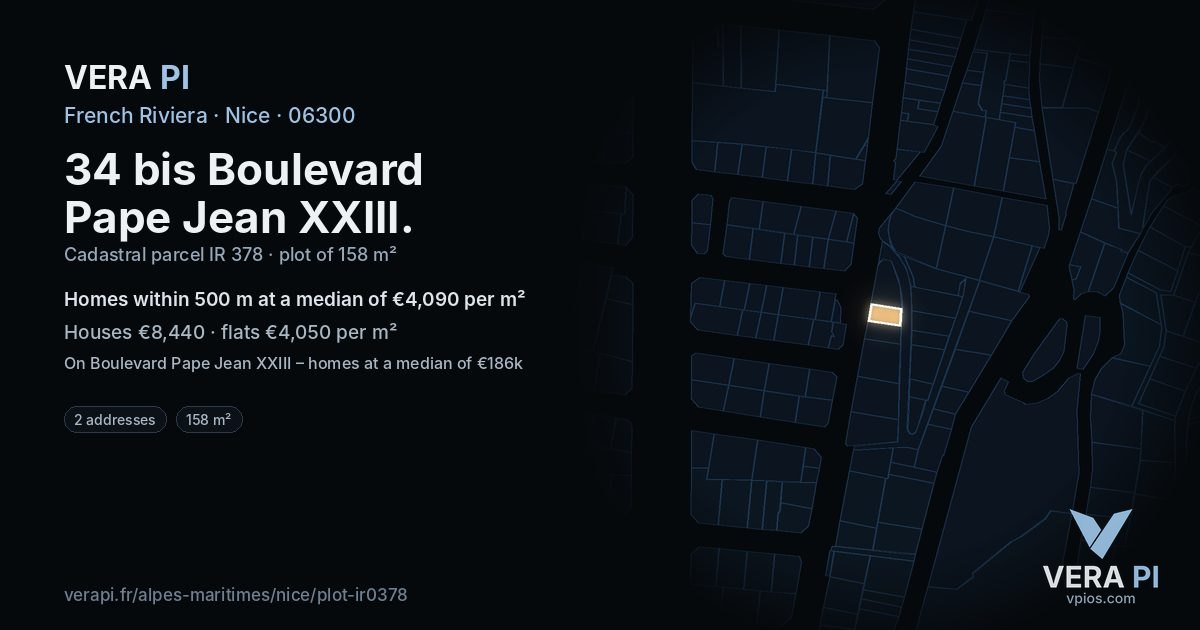 34 bis Boulevard Pape Jean XXIII, Nice at night – the plot lit, the parcels around coloured by the prices near them