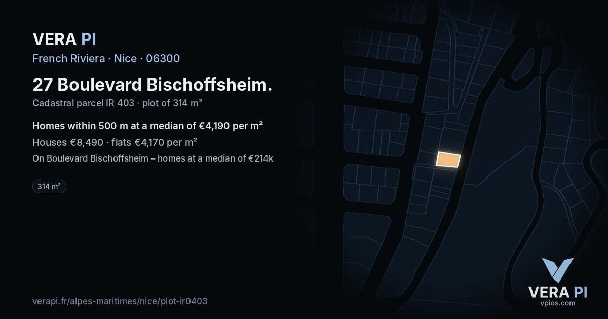 27 Boulevard Bischoffsheim, Nice at night – the plot lit, the parcels around coloured by the prices near them