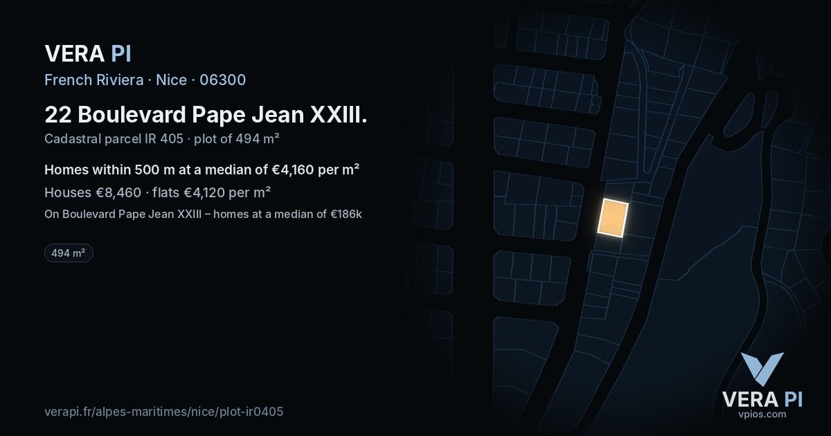 22 Boulevard Pape Jean XXIII, Nice at night – the plot lit, the parcels around coloured by the prices near them