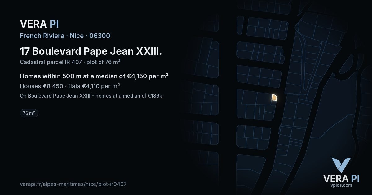 17 Boulevard Pape Jean XXIII, Nice at night – the plot lit, the parcels around coloured by the prices near them