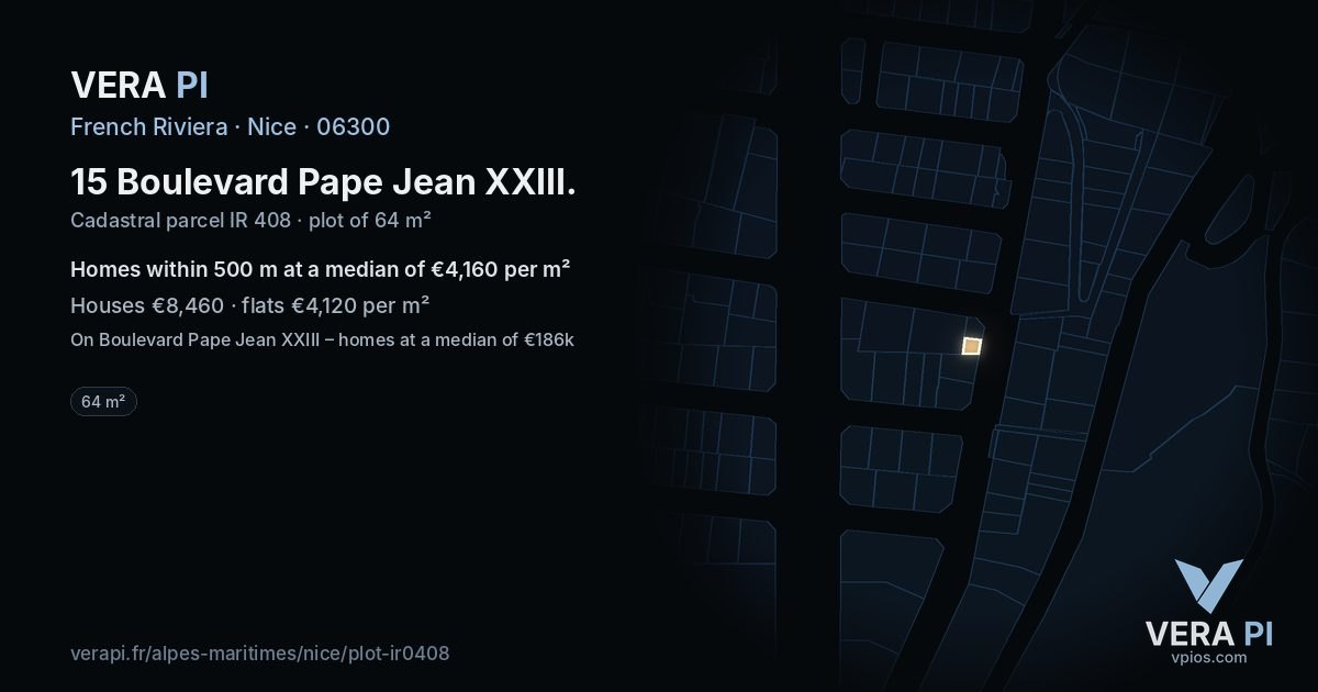 15 Boulevard Pape Jean XXIII, Nice at night – the plot lit, the parcels around coloured by the prices near them