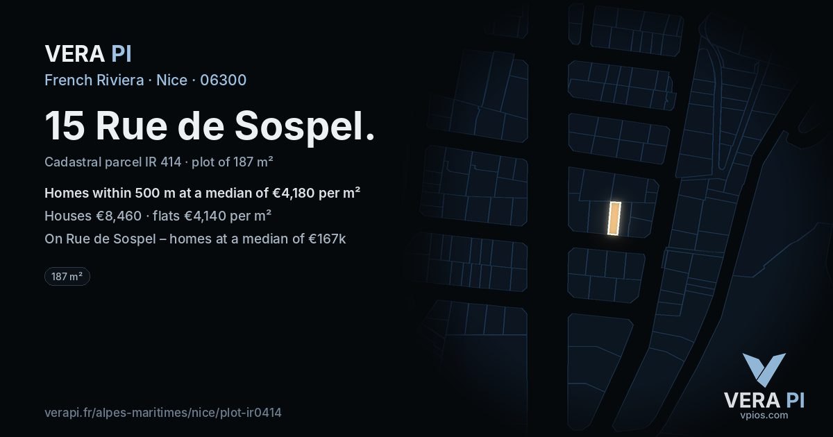 15 Rue de Sospel, Nice at night – the plot lit, the parcels around coloured by the prices near them