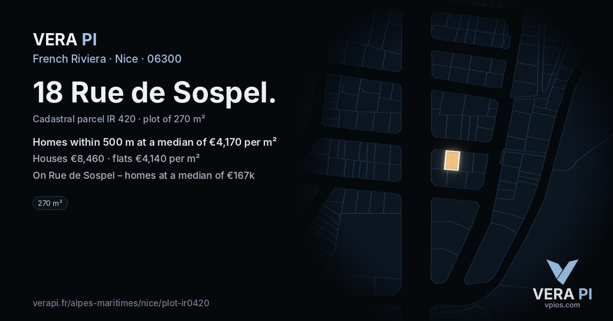 18 Rue de Sospel, Nice at night – the plot lit, the parcels around coloured by the prices near them