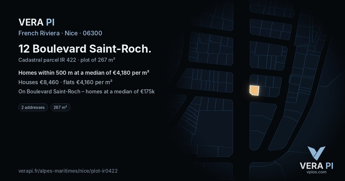 12 Boulevard Saint-Roch, Nice at night – the plot lit, the parcels around coloured by the prices near them
